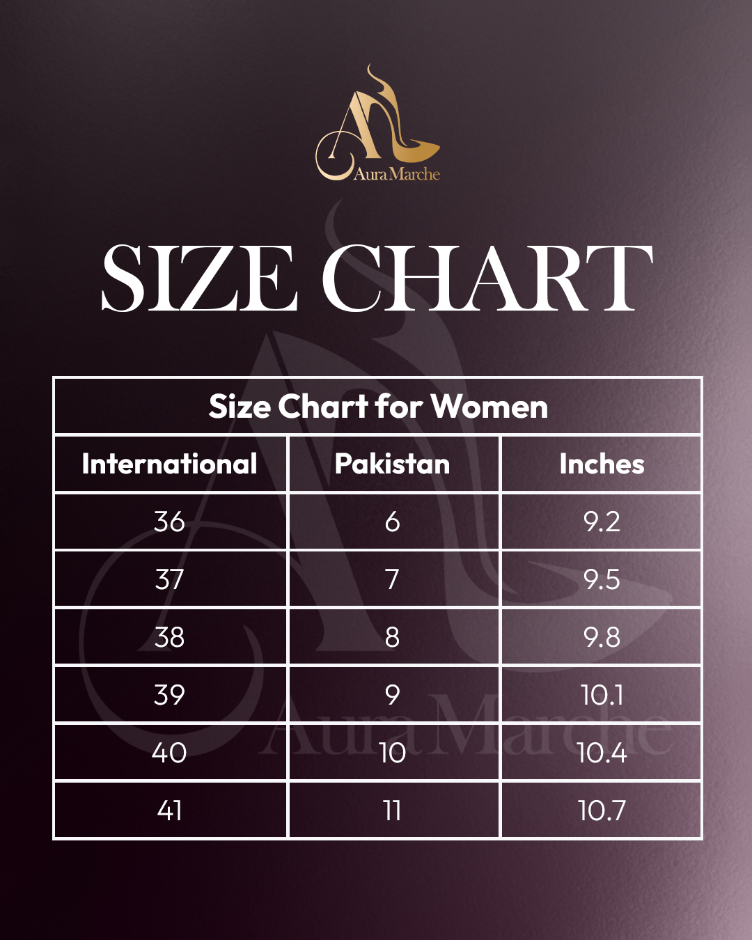 Aura Marche Footwear Size Chart